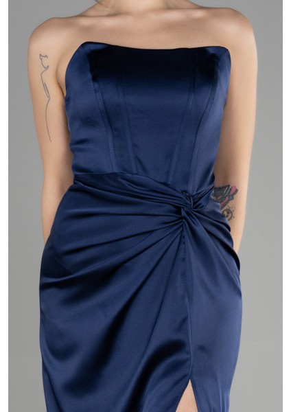 Straplez Balen Korse Yırtmaçlı Uzun Saten Abiye ABU3474 modelleri