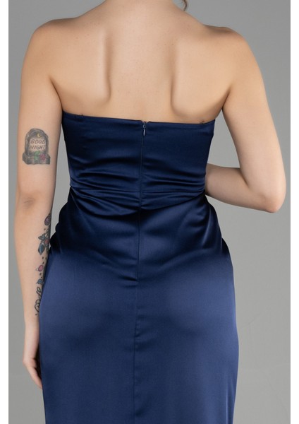 Straplez Balen Korse Yırtmaçlı Uzun Saten Abiye ABU3474 fırsatları