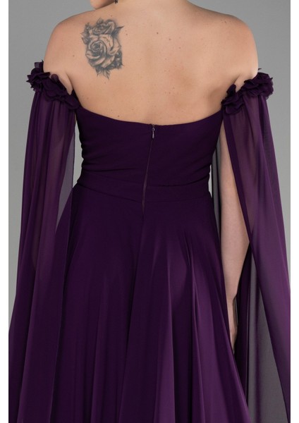 Kayık Yaka Bacak Dekolteli Uzun Şifon Abiye ABU3462 fırsatları