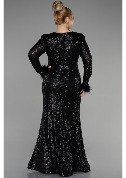 Uzun Kol Yırtmaçlı Pullu Büyük Beden Abiye ABU3505 fiyatları