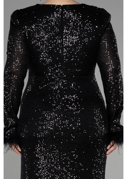 Uzun Kol Yırtmaçlı Pullu Büyük Beden Abiye ABU3505 fırsatları