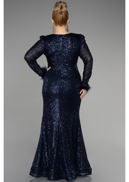 Uzun Kol Yırtmaçlı Pullu Büyük Beden Abiye ABU3505 fiyatları