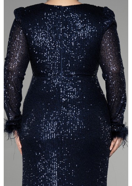 Uzun Kol Yırtmaçlı Pullu Büyük Beden Abiye ABU3505 fırsatları