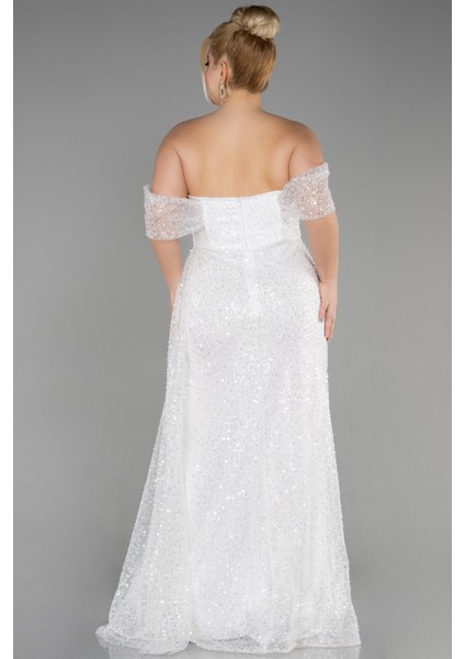 Kayık Yaka Uzun Pullu Büyük Beden Abiye ABU3579 fiyatları