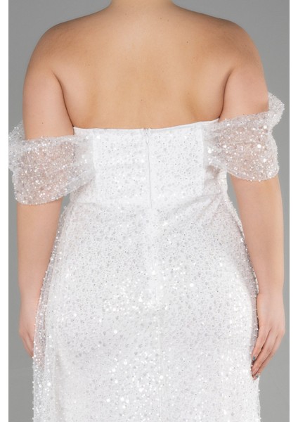 Kayık Yaka Uzun Pullu Büyük Beden Abiye ABU3579 fırsatları