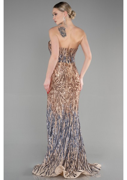 Straplez Bacak Dekolteli Uzun Pullu Balık Abiye ABU3613 fiyatları