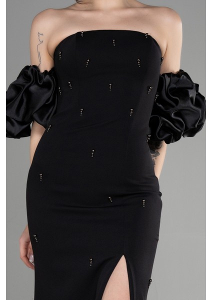 Straplez Kol Aksesuarlı Yırtmaçlı Uzun Abiye ABU3659 modelleri