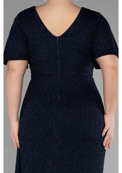 Kısa Kol Yırtmaçlı Uzun Simli Büyük Beden Abiye ABU3645 fırsatları