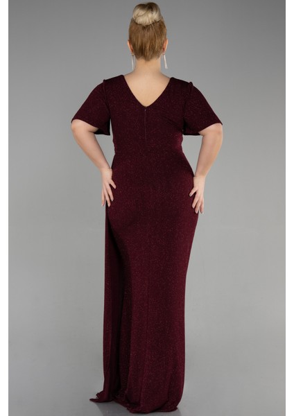 Kısa Kol Yırtmaçlı Uzun Simli Büyük Beden Abiye ABU3645 fiyatları