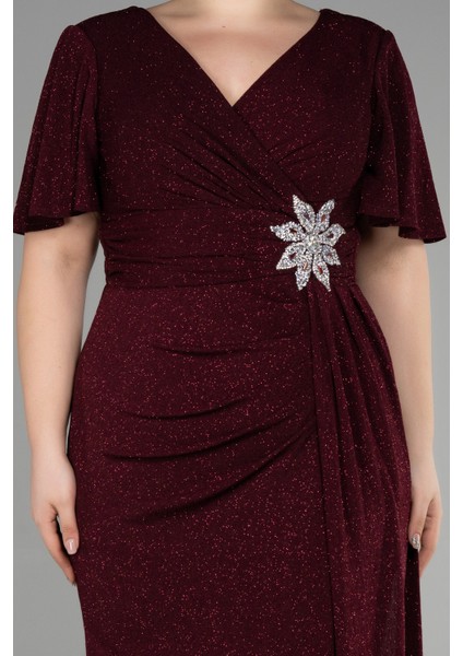 Kısa Kol Yırtmaçlı Uzun Simli Büyük Beden Abiye ABU3645 modelleri