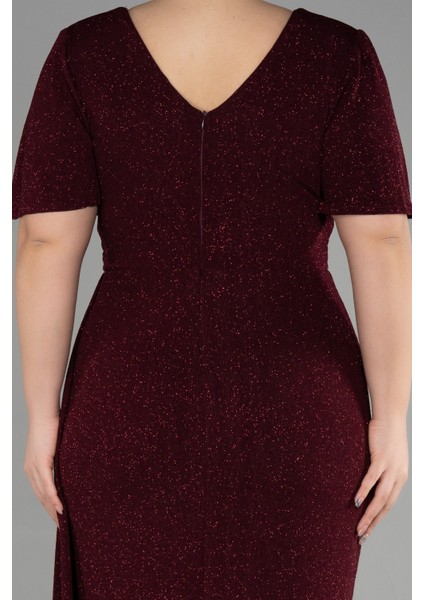 Kısa Kol Yırtmaçlı Uzun Simli Büyük Beden Abiye ABU3645 fırsatları