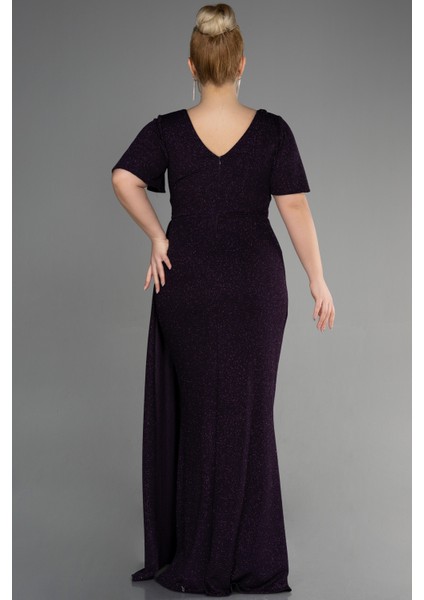 Kısa Kol Yırtmaçlı Uzun Simli Büyük Beden Abiye ABU3645 fiyatları