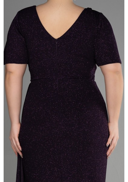 Kısa Kol Yırtmaçlı Uzun Simli Büyük Beden Abiye ABU3645 fırsatları