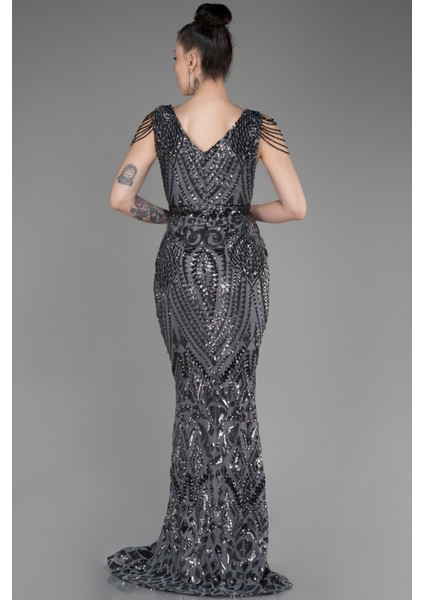 V Yaka Uzun Pullu Balık Abiye ABU3842 fiyatları