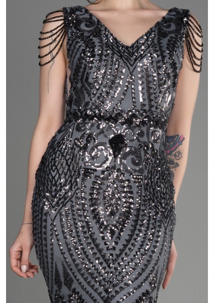 V Yaka Uzun Pullu Balık Abiye ABU3842 modelleri