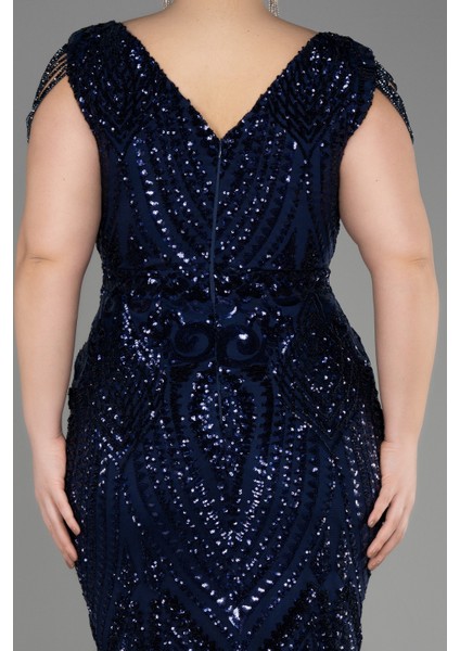 V Yaka Uzun Pullu Büyük Beden Abiye Elbise ABU3845 fırsatları