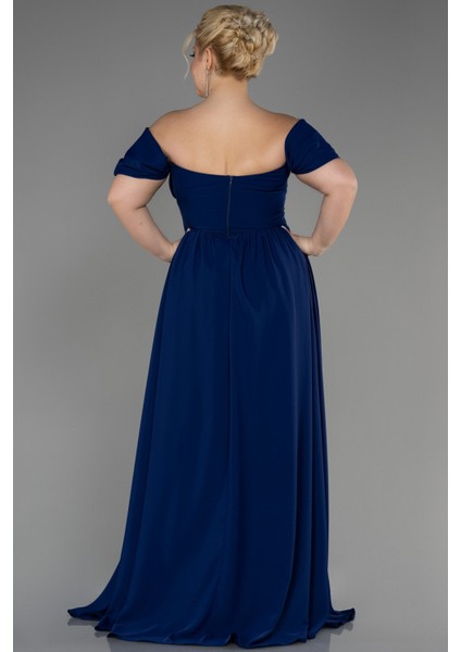 Kayık Yaka Uzun Şifon Büyük Beden Abiye ABU3738 fiyatları