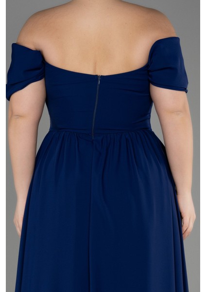 Kayık Yaka Uzun Şifon Büyük Beden Abiye ABU3738 fırsatları