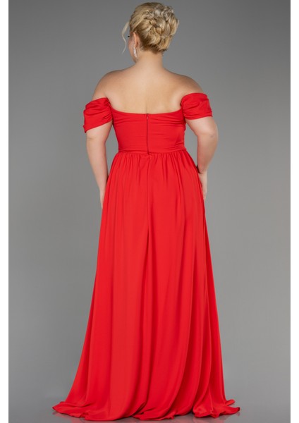 Kayık Yaka Uzun Şifon Büyük Beden Abiye ABU3738 modelleri