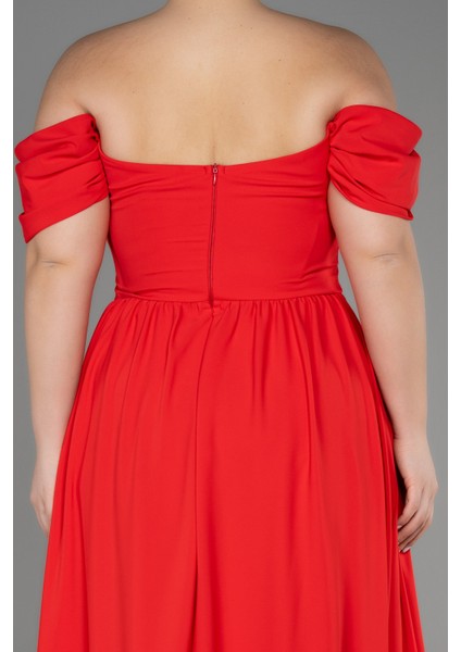 Kayık Yaka Uzun Şifon Büyük Beden Abiye ABU3738 indirimleri