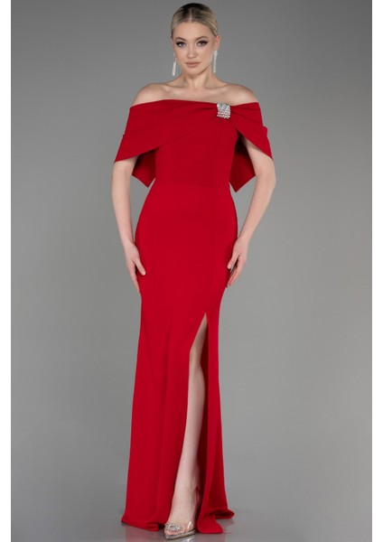 Kayık Yaka Bacak Dekolteli Uzun Abiye ABU3775