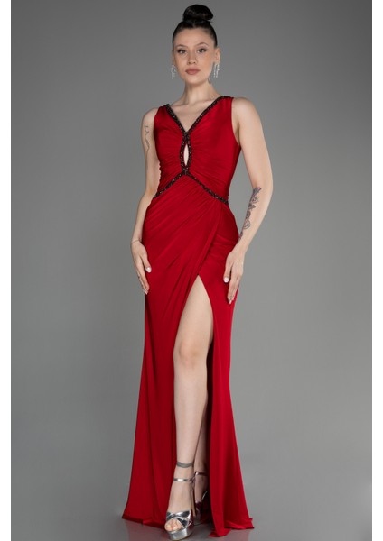 Bacak Dekolte Uzun Balık Abiye Elbise ABU3782