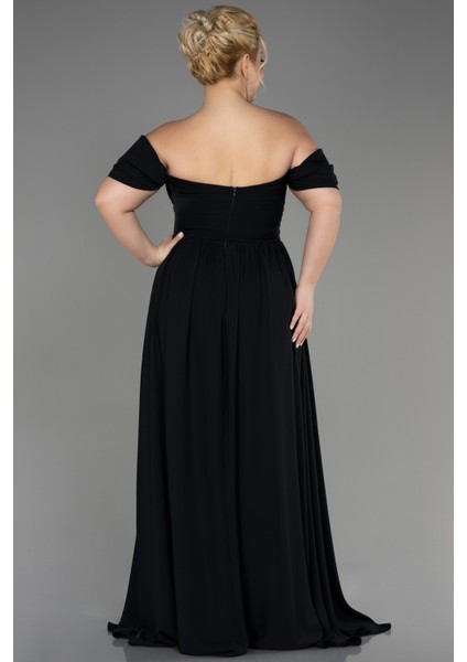 Kayık Yaka Uzun Şifon Büyük Beden Abiye ABU3738 fiyatları