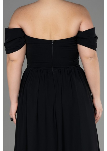 Kayık Yaka Uzun Şifon Büyük Beden Abiye ABU3738 fırsatları