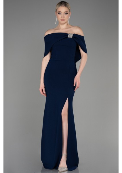 Kayık Yaka Bacak Dekolteli Uzun Abiye ABU3775