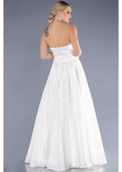 Straplez Bacak Dekolteli Uzun Saten Abiye Elbise ABU3674 fiyatları