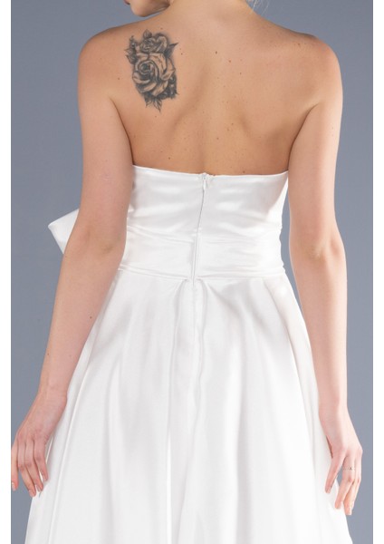 Straplez Bacak Dekolteli Uzun Saten Abiye Elbise ABU3674 fırsatları