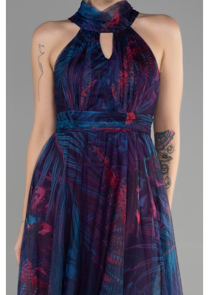 Uzun Çicekli Abiye Elbise ABU674 modelleri