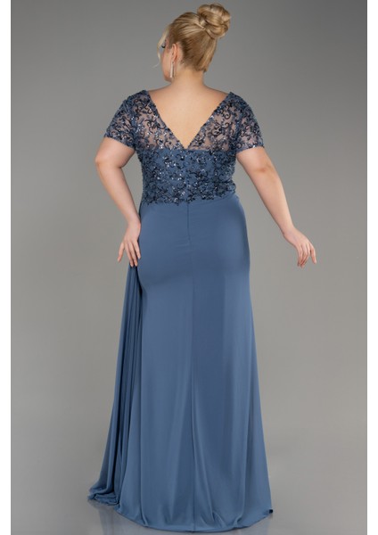 Kısa Kol Üstü Işlemeli Uzun Büyük Beden Abiye ABU3731 fiyatları