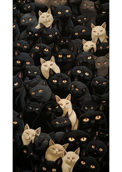 Siyah Beyaz Kedi Ailesi Poster 30X42 cm Çerçevesiz