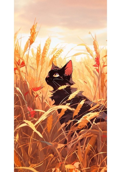 Buğday Tarlası Kedi Tasarım Poster 30X42 cm Çerçevesiz