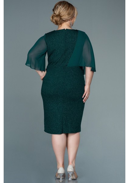 Şifon Kısa Kol Simli Midi Büyük Beden Abiye ABK1567 fiyatları