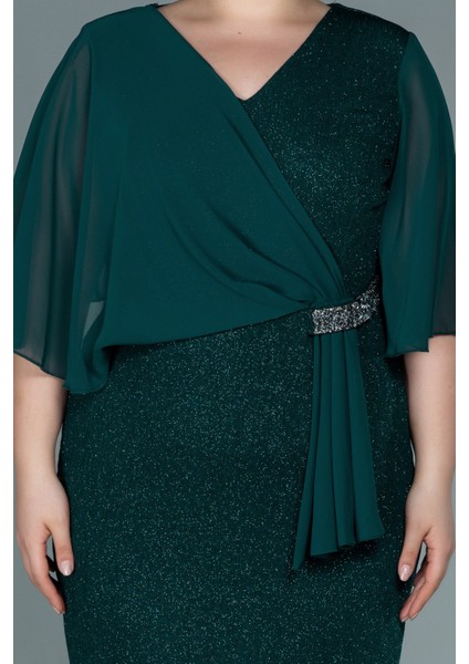 Şifon Kısa Kol Simli Midi Büyük Beden Abiye ABK1567 modelleri