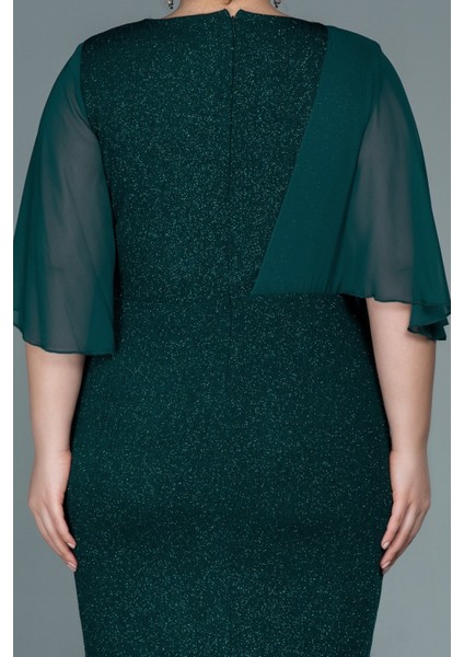 Şifon Kısa Kol Simli Midi Büyük Beden Abiye ABK1567 fırsatları