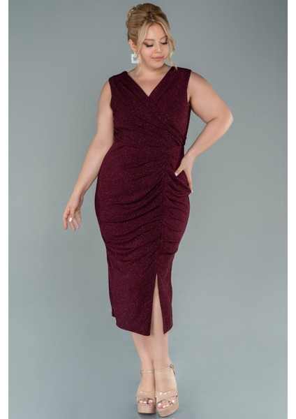 Kolsuz Simli Midi Büyük Beden Abiye ABK1492