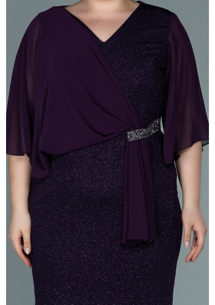 Şifon Kısa Kol Simli Midi Büyük Beden Abiye ABK1567 modelleri