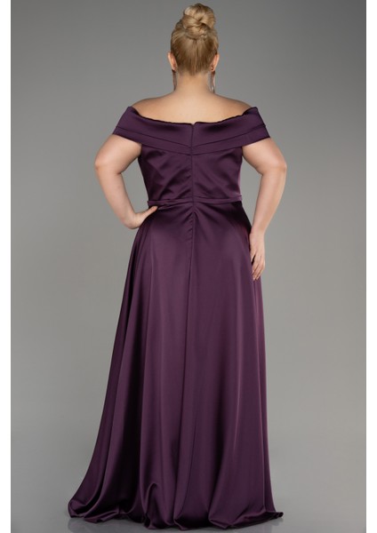 Kayık Yaka Uzun Saten Büyük Beden Abiye ABU2355 fiyatları