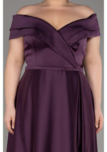 Kayık Yaka Uzun Saten Büyük Beden Abiye ABU2355 modelleri