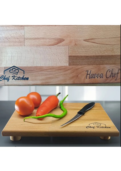 Royal Hediyelik 30X20CM Kişiye, Isime Özel, Servis Tahtası Chef Kitchen Yazılı 4 Ayaklı