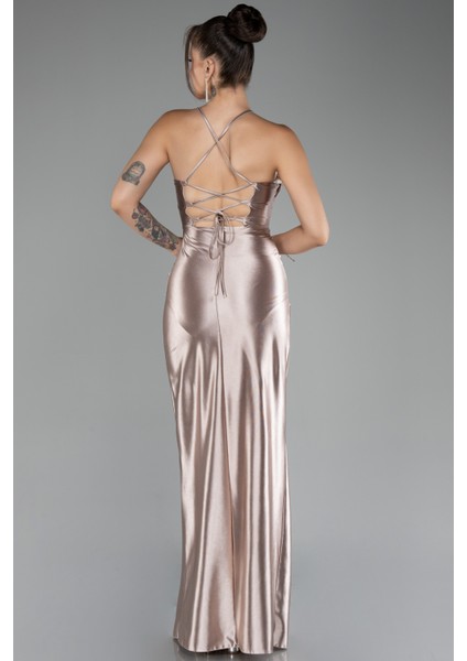 Bacak Dekolteli Balen Korse Uzun Saten Abiye ABU3247 fiyatları