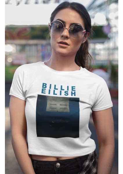 Billie Eilish Yazılı Crop Top, Yeni Albüm Baskılı Crop Bluz