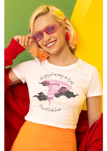 Yazılı Pink Baskılı Crop Top, Pink Baskılı Crop Bluz