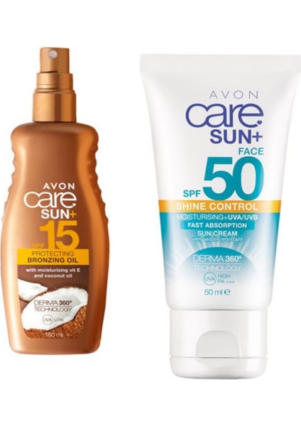 Care Sun+ Shine Güneş Kremi SPF50 50ML + Avon Care Hindistan Cevizi Yağı Içeren Bronzlaştırıcı Yağ 150 ml