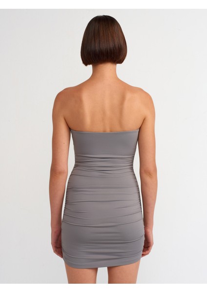 91177 Straplez Poliamid Elbise-Gri