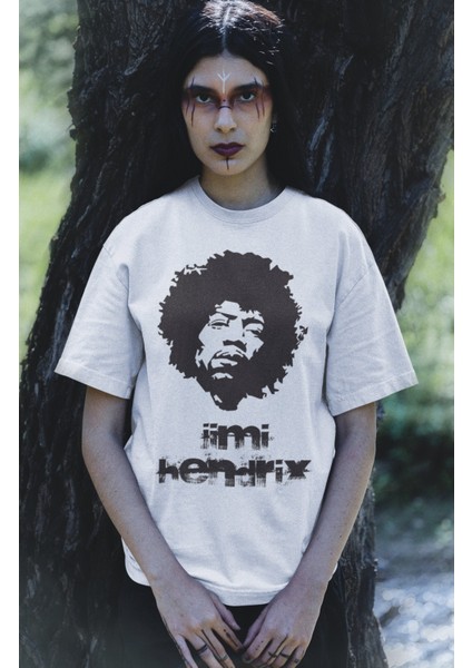 Fuddy Moda Oversize Jimi Hendrix Yazılı T-Shirt, Unisex Rock-Metal Müzik Baskılı Tişört