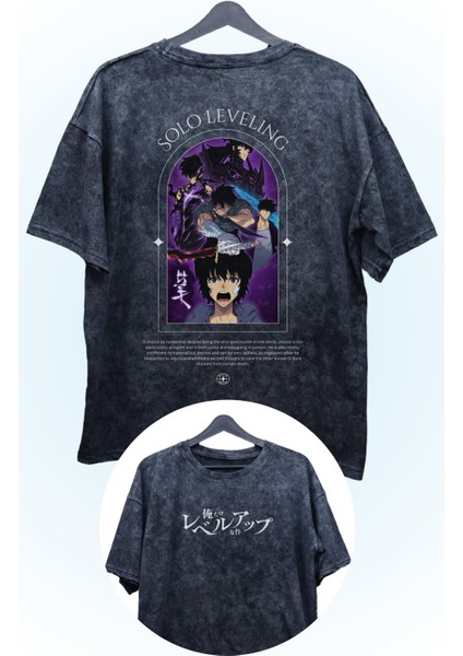 Oversize Sung Jin-Woo Evrimleri Sırt Baskılı Yıkamalı T-Shirt, Unisex Solo Leveling Vintage Tişört